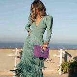 Vestido Maxi con Detalle de Flecos – Vestido Elegante para Ocasiones Especiales para Mujeres