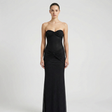 Vestido Maxi Sin Tirantes con Brillo – Elegante Vestido de Noche Arrugado para Mujeres