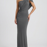 Vestido Maxi Drapado de Un Hombro con Silueta Esculpida