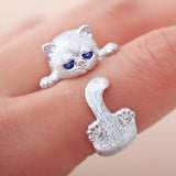 Anillo de plata 925 con forma de gato y óxido de circonio azul