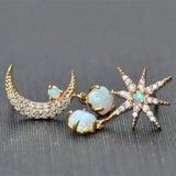 Pendientes Luna y Estrella de Oro y Ópalo