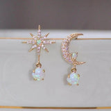 Pendientes Luna y Estrella de Oro y Ópalo
