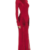 Vestido Maxi Formal de Cuello Alto Rojo