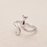 Anillo de plata 925 con forma de gato - Tamaño ajustable
