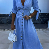 Runa | Vestido Midi de Botones en V para Mujeres