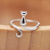 Anillo de plata 925 con forma de gato - Tamaño ajustable