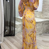 Vestido Maxi de Noche Lujoso - Amarillo y púrpura