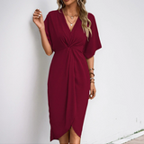 Sanna | Vestido Midi Envoltura de Cóctel de Manga Corta para Mujeres