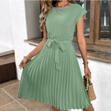 Francesca | Vestido Midi de Manga Corta Plisado para Mujeres