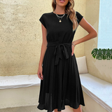 Francesca | Vestido Midi de Manga Corta Plisado para Mujeres