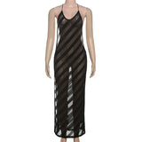 Vestido Maxi Halter de Malla Transparente con Espalda Abierta