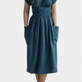 Cressida Vestido de Algodón con Escote en V y Cintura Ajustable