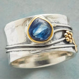Anillo Zafiro Azul Vintage Plateado