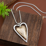 Collar Colgante de Corazón de Plata y Oro Mate Vintage