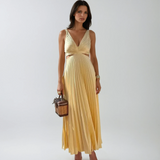 Vestido Maxi de Fiesta de Verano Plisado Amarillo