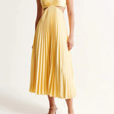 Vestido Maxi de Fiesta de Verano Plisado Amarillo