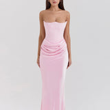 Emily Vestido Maxi Drapado Sin Tirantes
