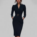 Claere | Vestido Midi Ajustado con Cinturón para Mujer