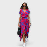Mariz | Vestido midi plisado de manga corta para mujer