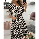 Savvie | Vestido Midi Envolvente de Manga Larga para Mujeres