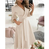 Savvie | Vestido Midi Envolvente de Manga Larga para Mujeres