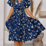 Lara | Vestido Midi Floral de Manga Corta para Mujeres