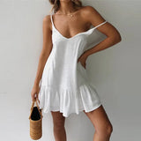 Vestido mini con volantes y tirantes finos para mujer con escote en V