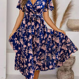 Lara | Vestido Midi Floral de Manga Corta para Mujeres