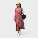 Mariz | Vestido midi plisado de manga corta para mujer