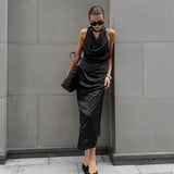 Vestido Maxi de Invitada de Boda de Satén Negro