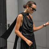 Vestido Maxi de Invitada de Boda de Satén Negro