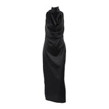Vestido Maxi de Invitada de Boda de Satén Negro
