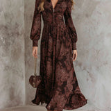 Meli Elegante Maxi Vestido con Estampado Vintage