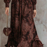 Meli Elegante Maxi Vestido con Estampado Vintage