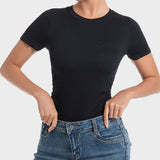 Body sin costuras con cuello redondo y mangas cortas