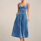 Caty | Vestido Midi de Mezclilla Sin Mangas para Mujeres