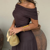 Vestido Maxi de Chiffon sin Hombros
