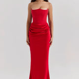 Emily Vestido Maxi Drapado Sin Tirantes