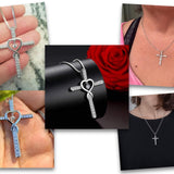 Collar bendito de cruz con corazón de circonitas