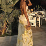 Elegante Vestido Maxi de Invitada de Boda Amarillo y Dorado