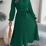 Elegante Vestido Midi de Invitada de Boda Plisado con Cintura Ceñida
