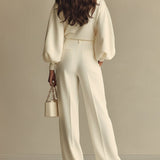 Sophie Rippstrick Crew-Neck-Top y pantalones anchos de cintura alta