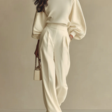 Sophie Rippstrick Crew-Neck-Top y pantalones anchos de cintura alta