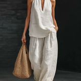 Conjunto de Top sin mangas con escote en V Lila y Pantalones Amplios