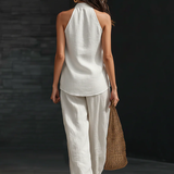 Conjunto de Top sin mangas con escote en V Lila y Pantalones Amplios