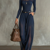 Conjunto de Top de Panel de Encaje y Pantalones Anchos Transparentes