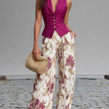 Conjunto de Pantalones con Estampado Floral Lila