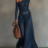 Conjunto de Top de Un Hombro Celeste y Falda de Tul