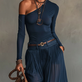 Conjunto de Top de Un Hombro Celeste y Falda de Tul
