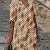 Rosamund | Vestido Midi de Cuello en V Recto para Mujeres